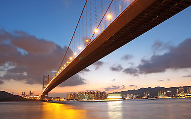 Image showing Tsing ma bridge sunset,Hongkong