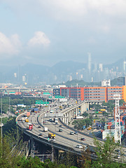 Image showing container terminal and stonecutter bridge in Hong Kong 