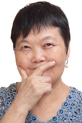 Image showing old asian woman thinking