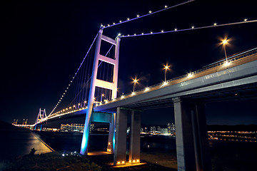 Image showing traffic highway bridge at night,hong kong