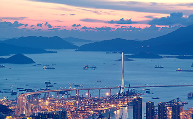 Image showing highway bridge sunset in hong kong