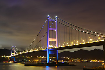 Image showing night scene of Tsing Ma bridge