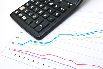 Image showing business table with chart and calculator