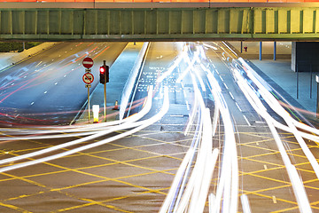 Image showing Traffic through the city at night