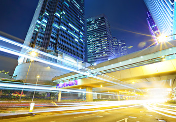 Image showing Traffic through the city at night