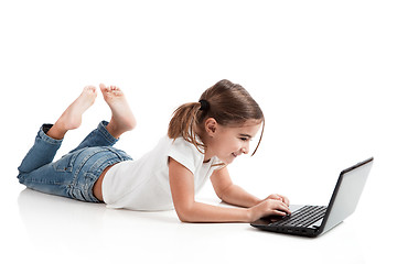Image showing Little student girl with a laptop