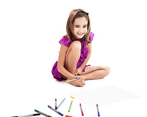 Image showing Girl making drawings