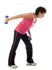 Image showing  middle age senior woman athlete exercise dumbbells 