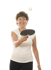 Image showing middle age senior woman playing ping pong 