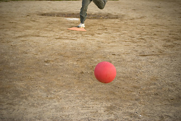 Image showing red kickball approach