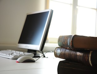 Image showing books and computer