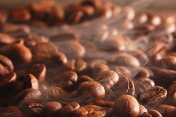 Image showing coffee beans with steam
