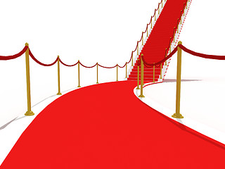 Image showing image on the staircase with red carpet, illuminated