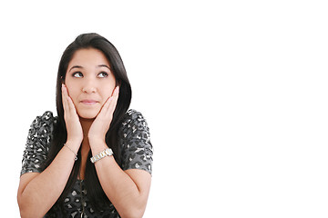 Image showing attractive brunette woman. Isolated over white background 