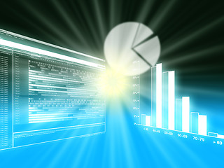 Image showing Pie charts, bar and line business graphs showing performance and