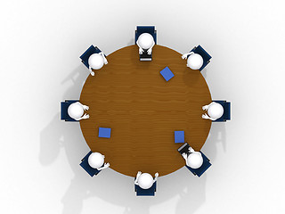 Image showing Above view of business team discussing at meeting 