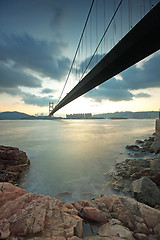 Image showing Tsing ma bridge sunset,Hongkong