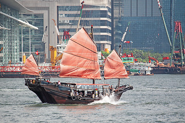 Image showing Chinese sailing ship in Hong Kong Victoria Habour 