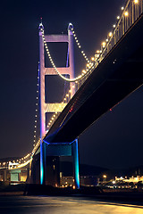 Image showing Tsing Ma Bridge in Hong Kong at night 