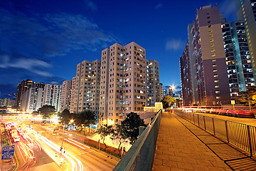 Image showing Modern Urban City with Freeway Traffic at Night, hong kong