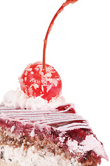 Image showing Slice of cake with cherry