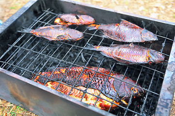 Image showing Smoked fish on the grill