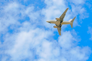Image showing Passenger plane in the blue sky