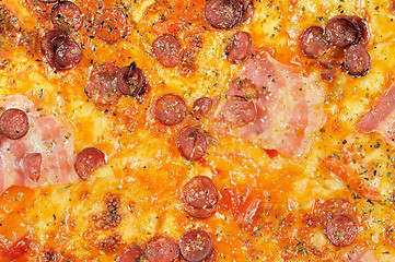 Image showing Pizza with  sausage  and bacon, background