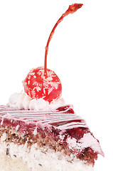 Image showing Slice of cake with cherry