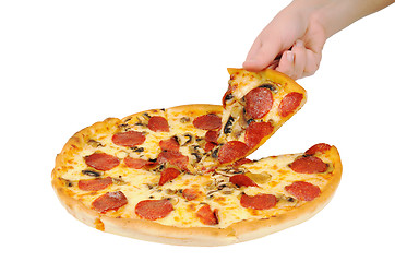 Image showing A pizza  with  pepperoni