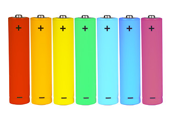 Image showing Seven batteries of different colors