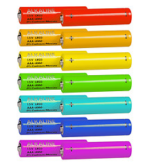 Image showing Pairs of alkaline batteries of different colors