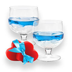 Image showing A two glasses of liqueur with two hearts.