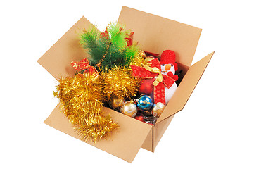 Image showing Box with Christmas decorations