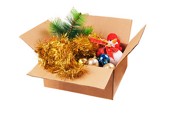 Image showing Box with Christmas decorations