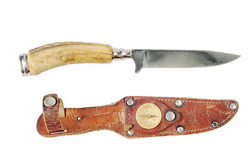 Image showing Vintage hunting knife with a bone handle