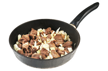 Image showing Roasting pan with Meat and onion.