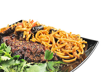 Image showing Grilled beef with Chinese noodles