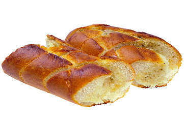 Image showing Two pieces of baked baguette