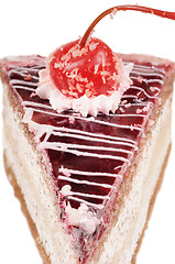 Image showing Slice of cake with cherry