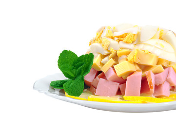 Image showing Salad with ham and cheese and egg