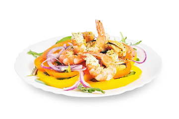 Image showing Salad with shrimp, mussels, bell peppers