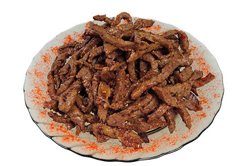 Image showing Meat sticks on plate