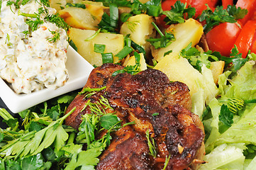 Image showing Grilled meat and potatoes