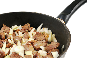 Image showing Roasting pan with Meat and onion.