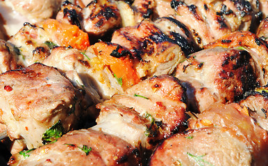 Image showing Kebabs, threaded on a skewer and grill.