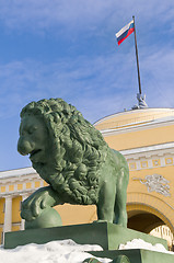 Image showing Bronze lion on the background of the Admiralty
