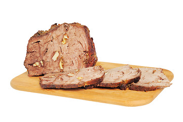 Image showing Roast beef on a wooden board