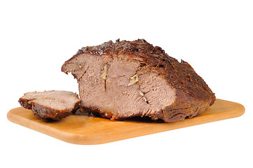 Image showing Roast beef on a wooden board