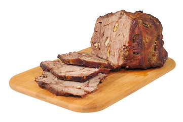 Image showing Roast beef on a wooden board